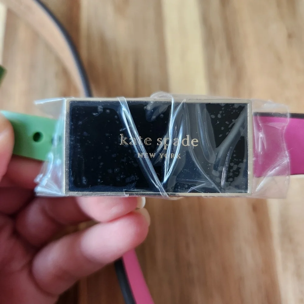 🩷 NWT! - Kate Spade Pink Genuine Leather Belt With Black Buckle -  Size Medium - Picture 3 of 6
